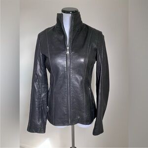 Marc New York Black Leather Zip-Front Jacket Moto